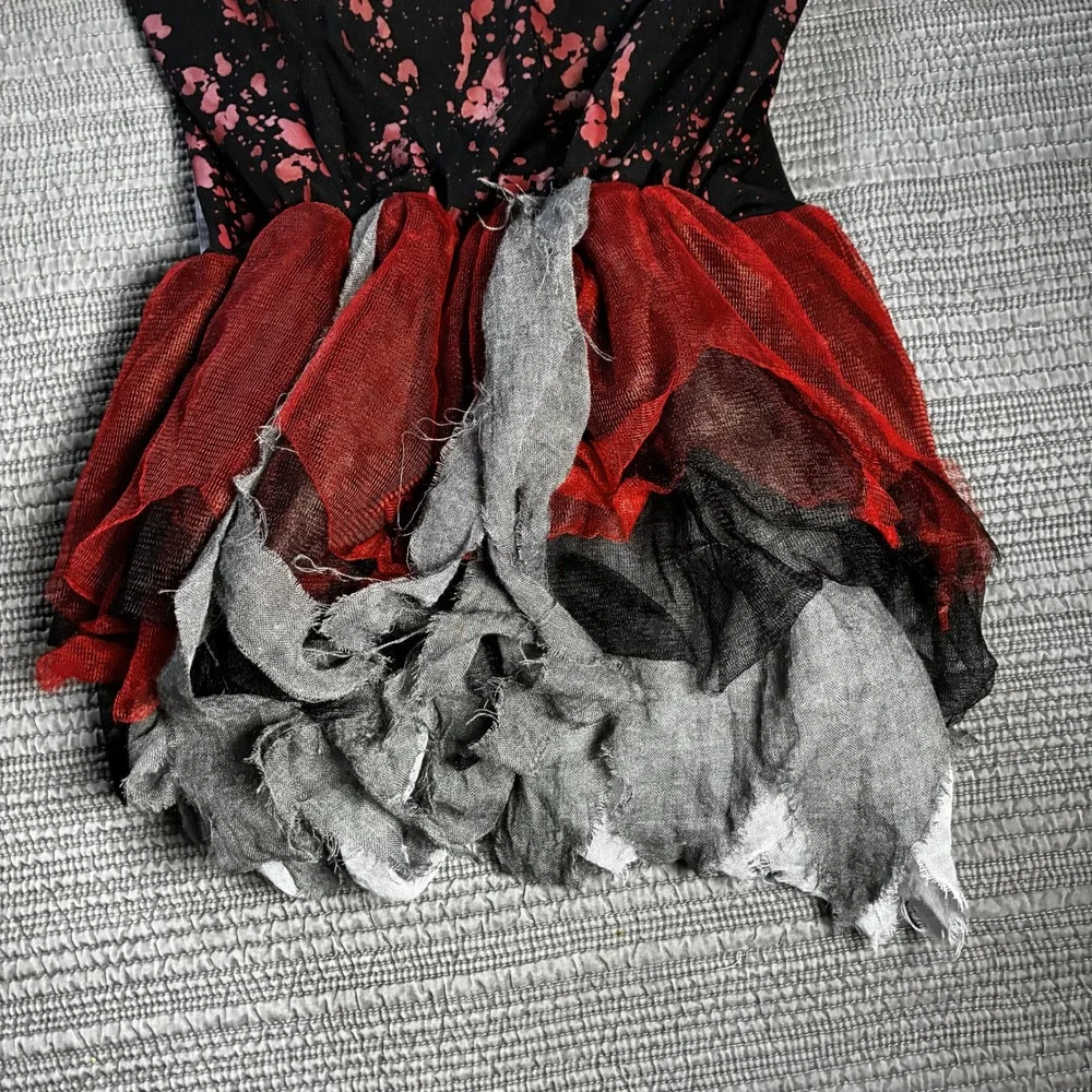 Creepy Clown Costume Girls Dress Halloween Horror Blood Splatter Tattered Tutu